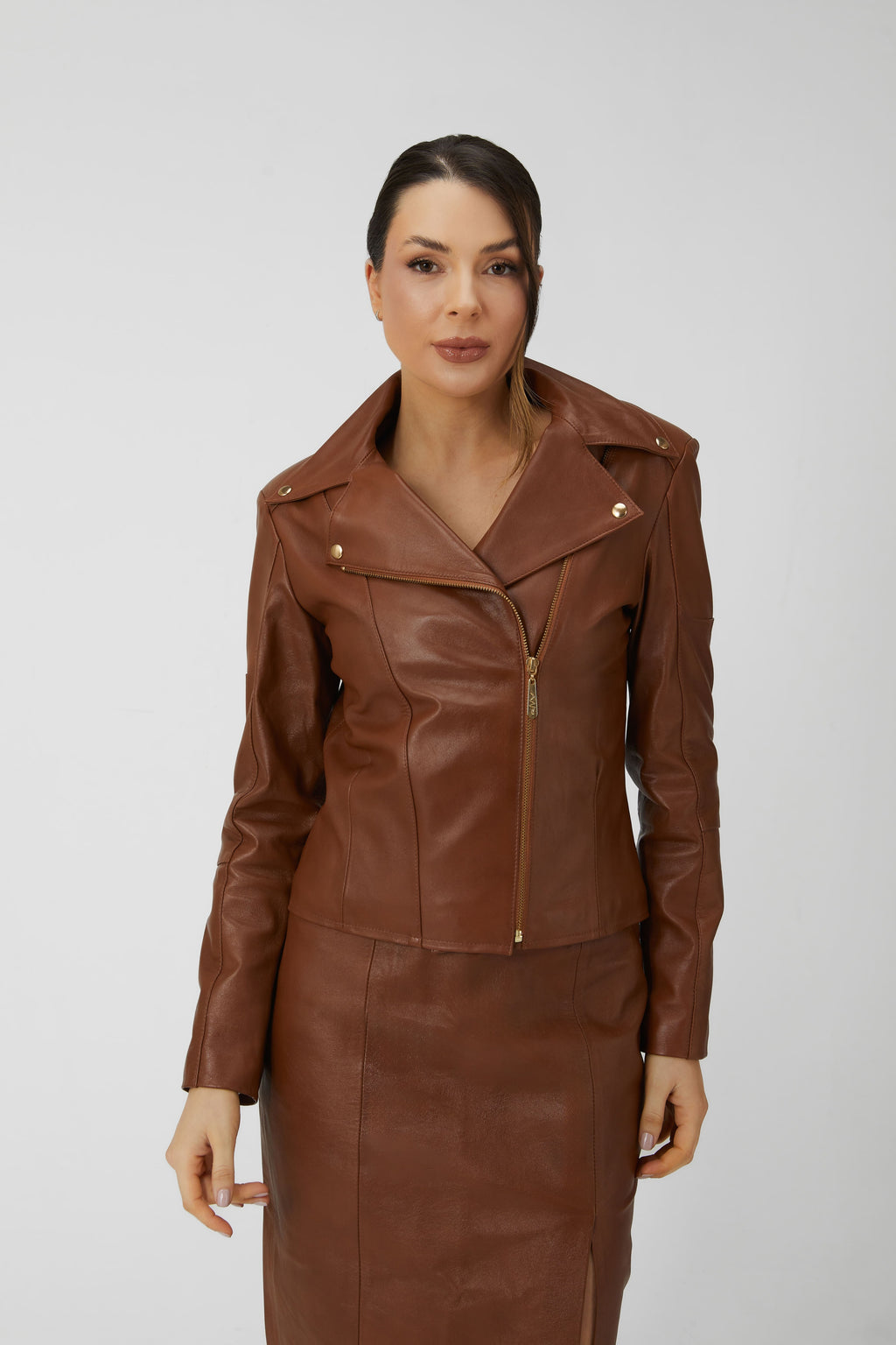 Jaqueta de Couro Legítimo Biker - Marrom Whiskey