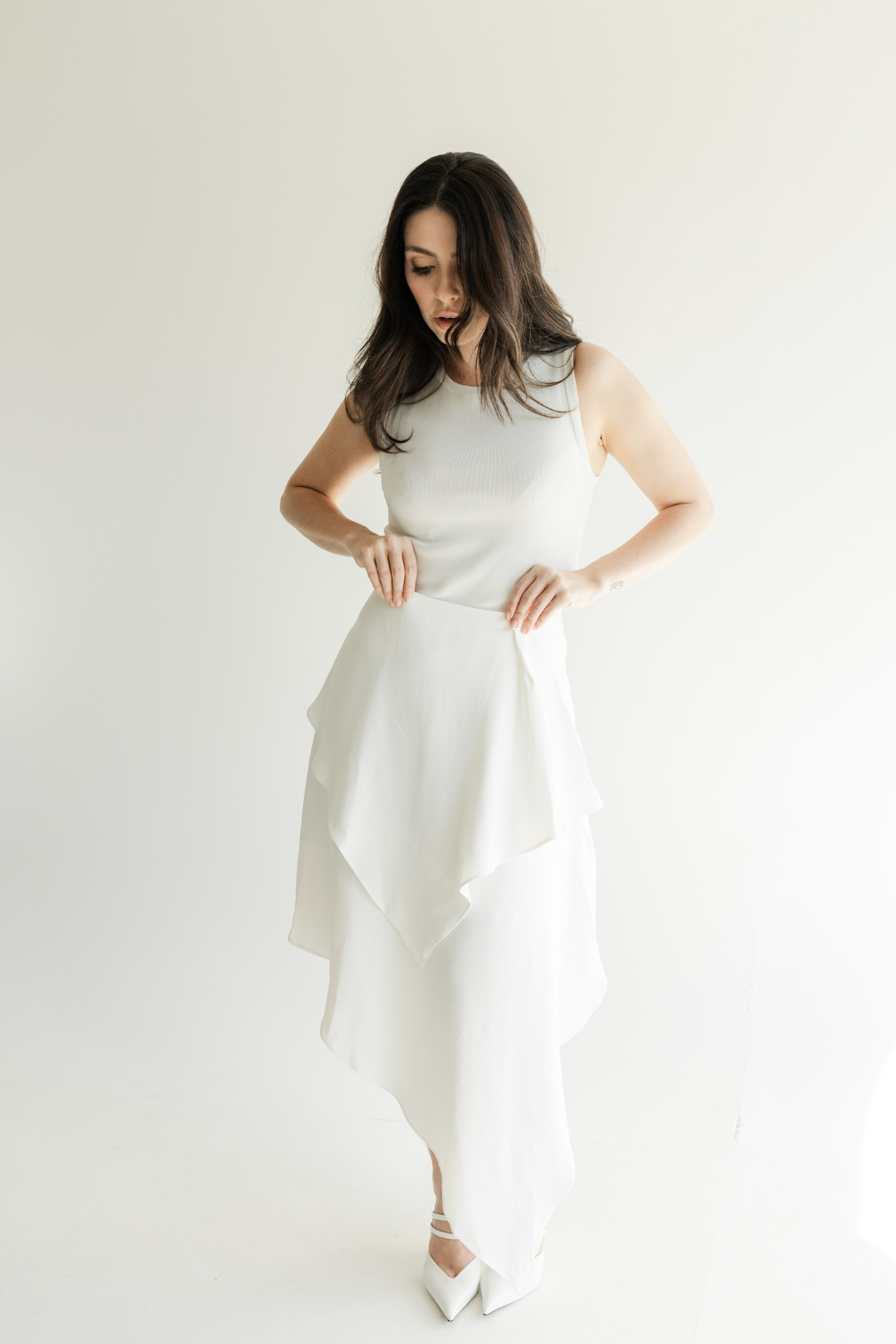 Saia midi em camadas assimétricas - Branco