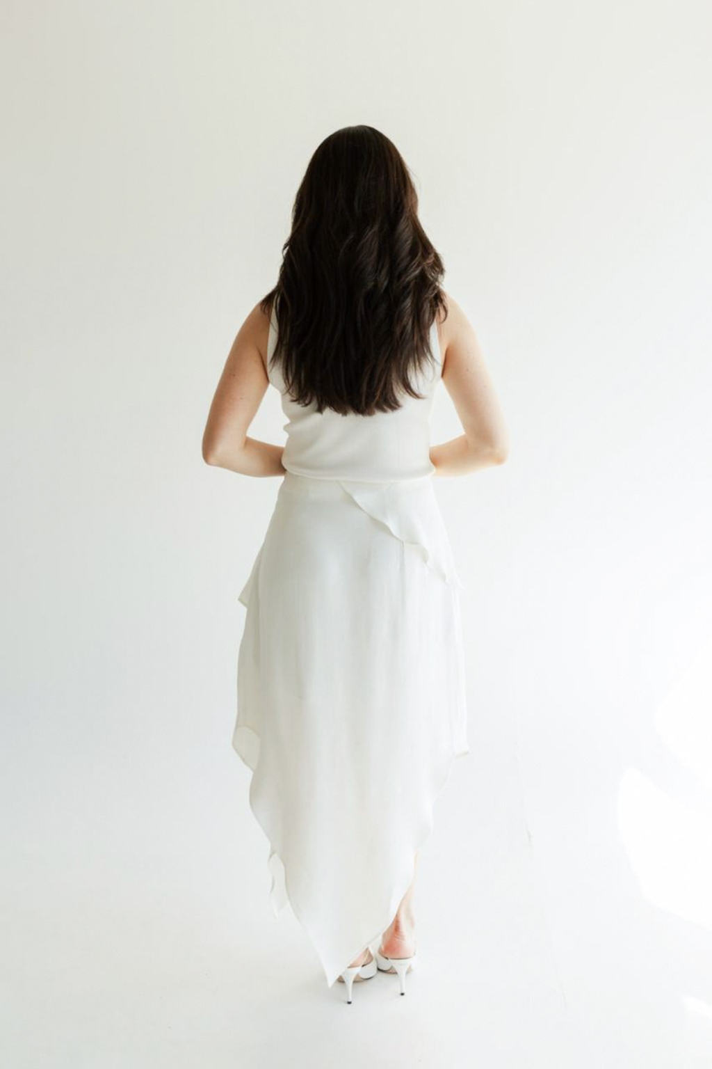 Saia midi em camadas assimétricas - Branco