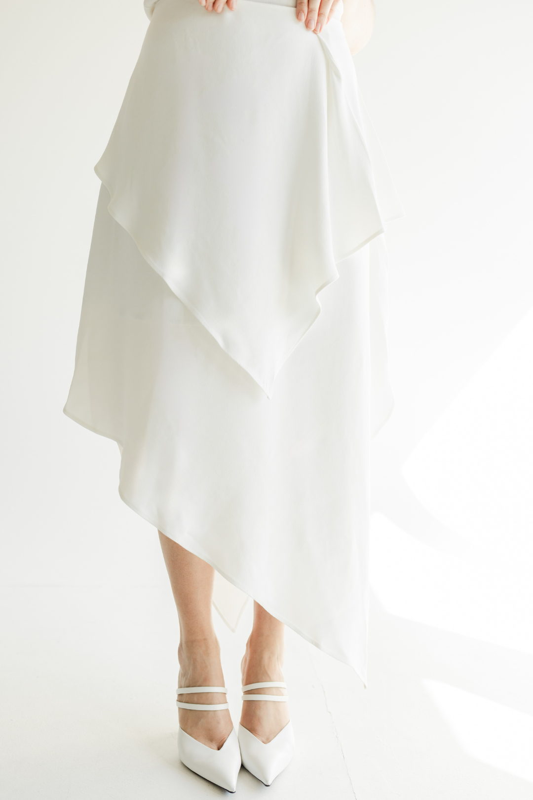 Saia midi em camadas assimétricas - Branco