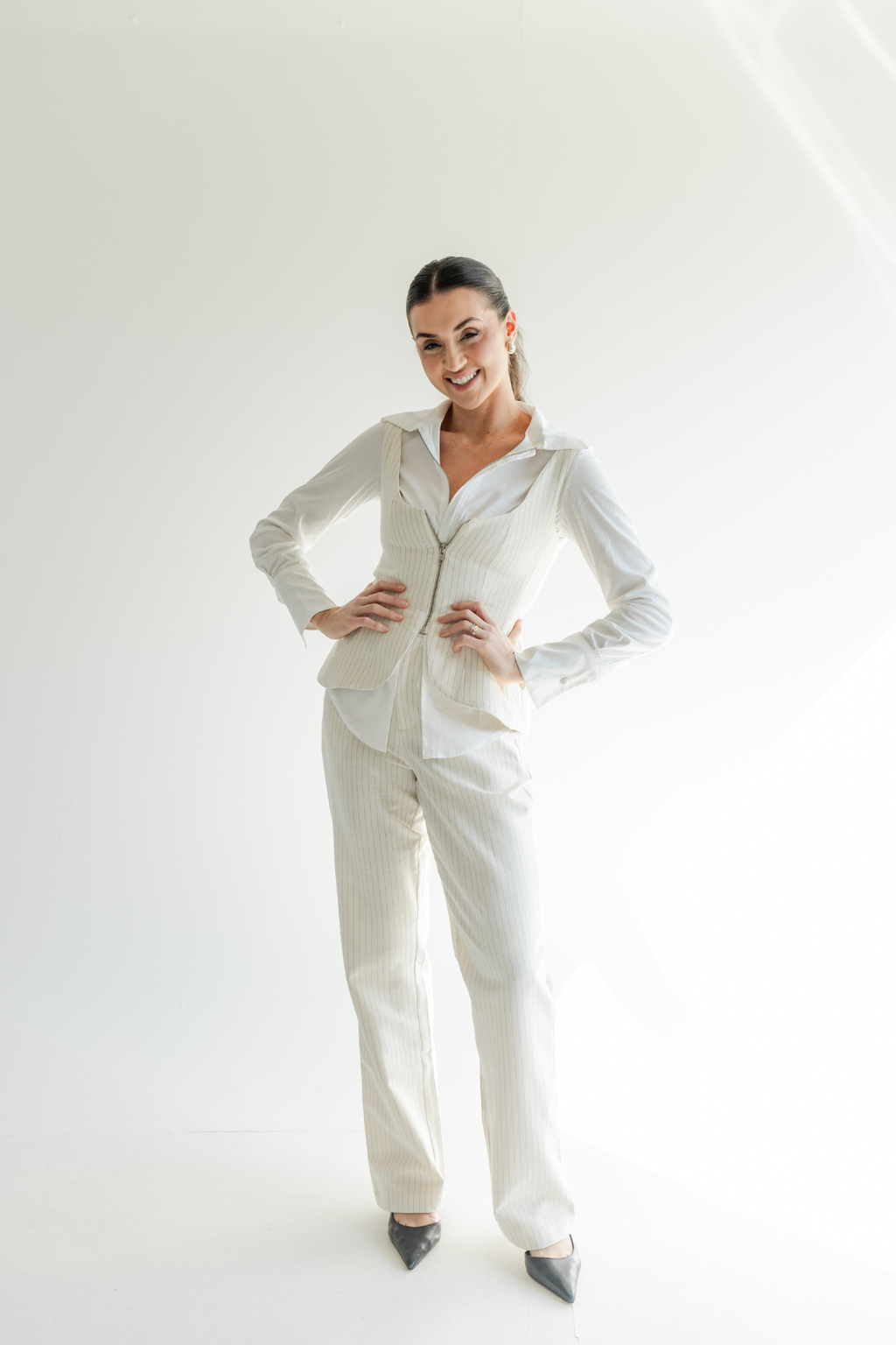 Corselet com zíper em peplum Risca de Giz - Off White