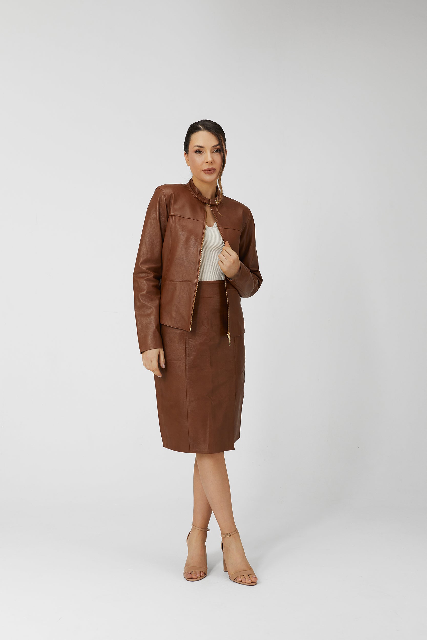 Jaqueta de Couro Legítimo Slim - Marrom Whiskey