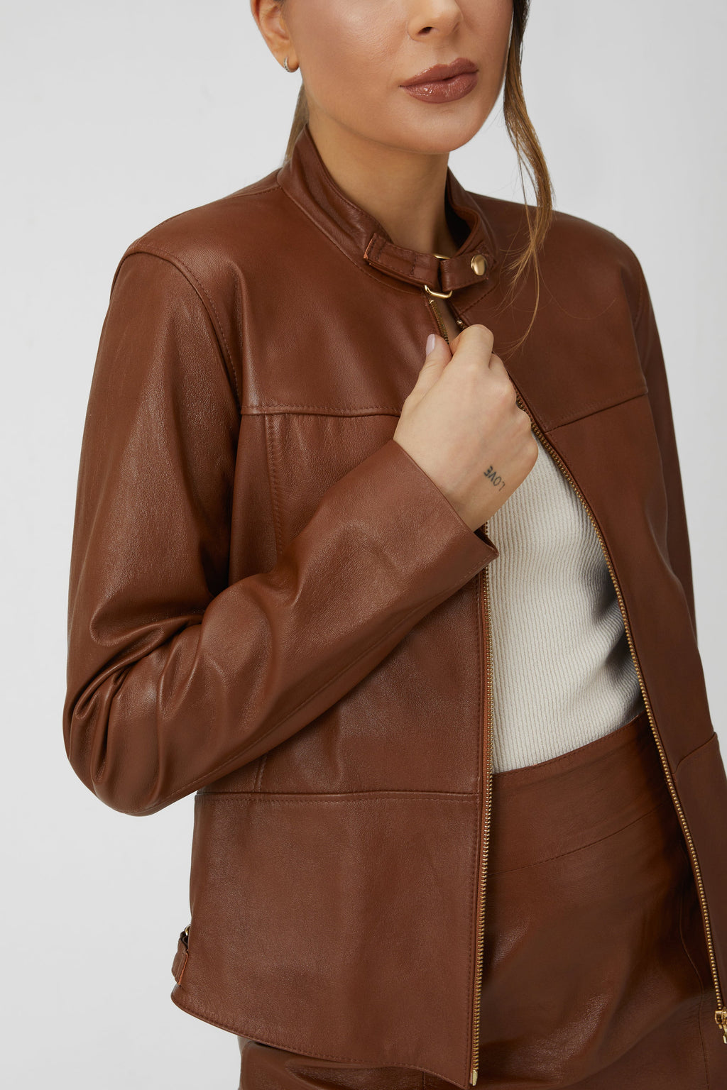 Jaqueta de Couro Legítimo Slim - Marrom Whiskey