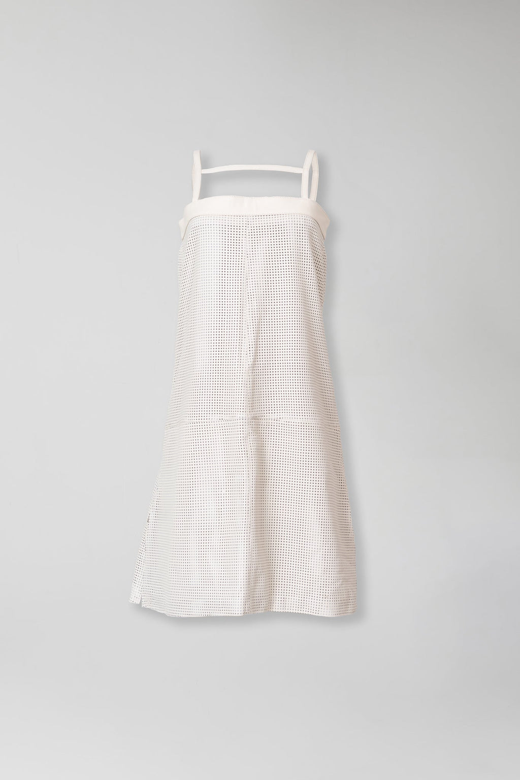 Vestido de Couro Legítimo Jardineira - Branco Vazado