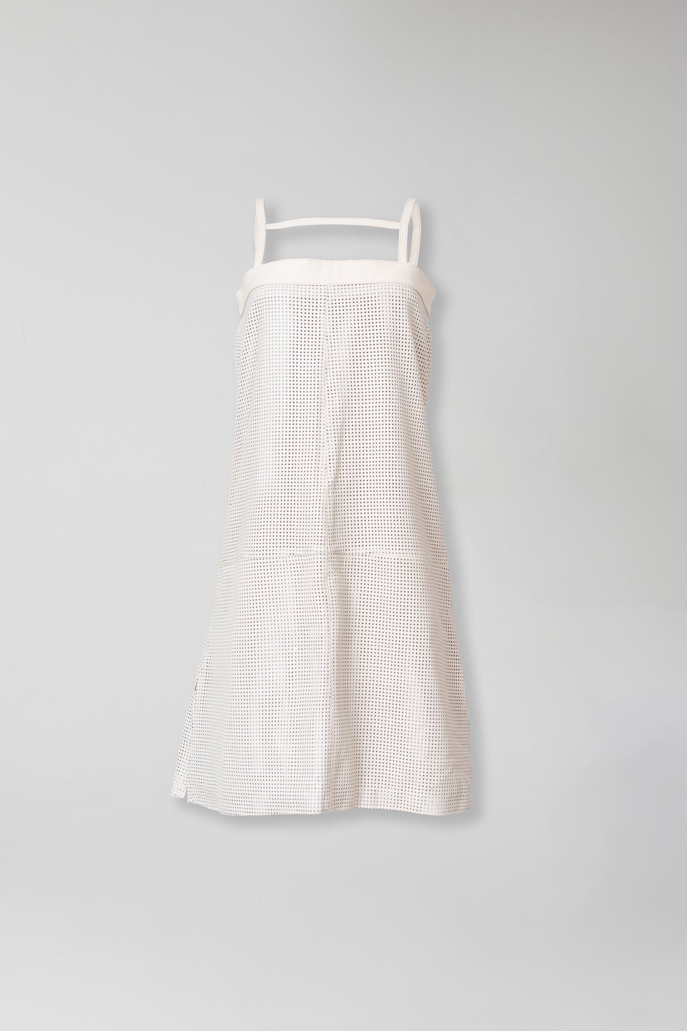 Vestido de Couro Legítimo Jardineira - Branco Vazado